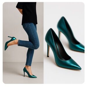 ✨ MARC FISHER Metallic Green Pumps – 4” Heel – Vintage ✨